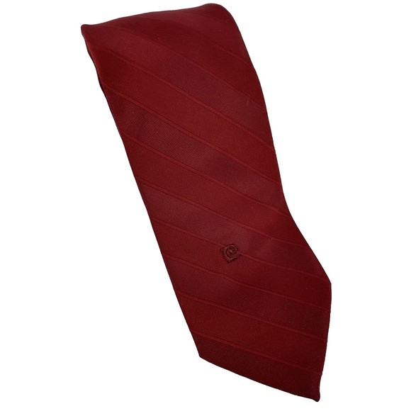 PIERRE CARDIN Neck Tie Mens Dark Red Solid Striped Simple Adult P Logo - Picture 8 of 9